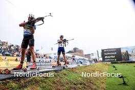 03.08.2024, Sandnes, Norway (NOR): Emilien Jacquelin (FRA), Petter Austberg Bjoern (NOR), (l-r) - BLINK24 Festival Biathlon - Sandnes (NOR). www.nordicfocus.com. © Manzoni/NordicFocus. Every downloaded picture is fee-liable.