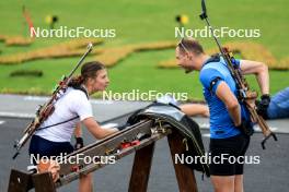 03.08.2024, Sandnes, Norway (NOR): Justine Braisaz-Bouchet (FRA), Emilien Jacquelin (FRA), (l-r) - BLINK24 Festival Biathlon - Sandnes (NOR). www.nordicfocus.com. © Manzoni/NordicFocus. Every downloaded picture is fee-liable.