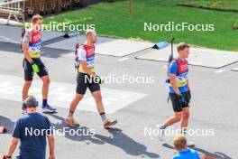 02.08.2024, Sandnes, Norway (NOR): Simon Kaiser (GER), Danilo Riethmueller (GER), Fabien Claude (FRA), (l-r) - BLINK24 Festival Biathlon - Sandnes (NOR). www.nordicfocus.com. © Nordnes/NordicFocus. Every downloaded picture is fee-liable.