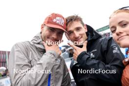 03.08.2024, Sandnes, Norway (NOR): Emilien Jacquelin (FRA), Fabien Claude (FRA), Sophie Chauveau (FRA), (l-r) - BLINK24 Festival Biathlon - Sandnes (NOR). www.nordicfocus.com. © Manzoni/NordicFocus. Every downloaded picture is fee-liable.