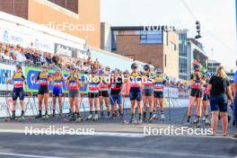 02.08.2024, Sandnes, Norway (NOR): Lou Jeanmonnot (FRA), Karoline Offigstad Knotten (NOR), Ragnhild Femsteinevik (NOR), Justine Braisaz-Bouchet (FRA), Janina Hettich-Walz (GER), Julia Simon (FRA), Hanna Oeberg (SWE), Selina Grothian (GER), asne Skrede (NOR), (l-r) - BLINK24 Festival Biathlon - Sandnes (NOR). www.nordicfocus.com. © Manzoni/NordicFocus. Every downloaded picture is fee-liable.