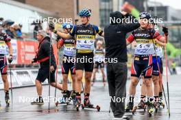 03.08.2024, Sandnes, Norway (NOR): Isak Leknes Frey (NOR), Alfred Eriksson (SWE), Johannes Dale-Skjevdal (NOR), (l-r) - BLINK24 Festival Biathlon - Sandnes (NOR). www.nordicfocus.com. © Manzoni/NordicFocus. Every downloaded picture is fee-liable.