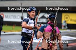 03.08.2024, Sandnes, Norway (NOR): Quentin Fillon Maillet (FRA), Lou Jeanmonnot (FRA), (l-r) - BLINK24 Festival Biathlon - Sandnes (NOR). www.nordicfocus.com. © Manzoni/NordicFocus. Every downloaded picture is fee-liable.