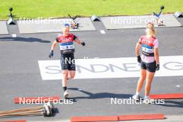 02.08.2024, Sandnes, Norway (NOR): Sophie Chauveau (FRA), Karoline Knotten (Offigstad), (l-r) - BLINK24 Festival Biathlon - Sandnes (NOR). www.nordicfocus.com. © Manzoni/NordicFocus. Every downloaded picture is fee-liable.