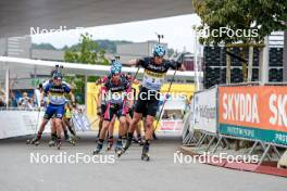 03.08.2024, Sandnes, Norway (NOR): Joergen Solhaug Sæter (NOR), Isak Leknes Frey (NOR), Martin Nevland (NOR), (l-r) - BLINK24 Festival Biathlon - Sandnes (NOR). www.nordicfocus.com. © Nordnes/NordicFocus. Every downloaded picture is fee-liable.