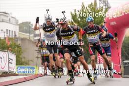 03.08.2024, Sandnes, Norway (NOR): Tarjei Boe (NOR), Philipp Nawrath (GER), Isak Leknes Frey (NOR), (l-r) - BLINK24 Festival Biathlon - Sandnes (NOR). www.nordicfocus.com. © Nordnes/NordicFocus. Every downloaded picture is fee-liable.