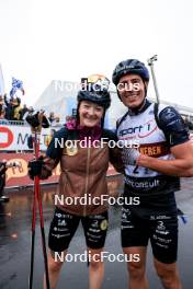 03.08.2024, Sandnes, Norway (NOR): Lou Jeanmonnot (FRA), Quentin Fillon Maillet (FRA), (l-r) - BLINK24 Festival Biathlon - Sandnes (NOR). www.nordicfocus.com. © Manzoni/NordicFocus. Every downloaded picture is fee-liable.