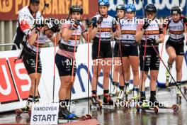 03.08.2024, Sandnes, Norway (NOR): Oceane Michelon (FRA), Julia Simon (FRA), Asne Skrede (NOR), Gro Randby (NOR), Lou Jeanmonnot (FRA), (l-r) - BLINK24 Festival Biathlon - Sandnes (NOR). www.nordicfocus.com. © Manzoni/NordicFocus. Every downloaded picture is fee-liable.