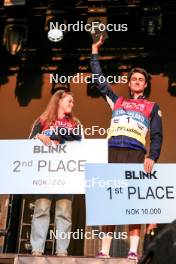 02.08.2024, Sandnes, Norway (NOR): Oda Stoeen Kolkinn (NOR), Eric Perrot (FRA), (l-r) - BLINK24 Festival Biathlon - Sandnes (NOR). www.nordicfocus.com. © Nordnes/NordicFocus. Every downloaded picture is fee-liable.