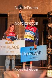 02.08.2024, Sandnes, Norway (NOR): Oda Stoeen Kolkinn (NOR), Eric Perrot (FRA), (l-r) - BLINK24 Festival Biathlon - Sandnes (NOR). www.nordicfocus.com. © Nordnes/NordicFocus. Every downloaded picture is fee-liable.