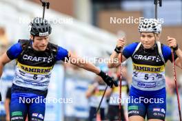 03.08.2024, Sandnes, Norway (NOR): Petter Austberg Bjoern (NOR), Hanna Boerve (NOR), (l-r) - BLINK24 Festival Biathlon - Sandnes (NOR). www.nordicfocus.com. © Manzoni/NordicFocus. Every downloaded picture is fee-liable.