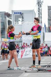 02.08.2024, Sandnes, Norway (NOR): Oda Stoeen Kolkinn (NOR), Eric Perrot (FRA), (l-r) - BLINK24 Festival Biathlon - Sandnes (NOR). www.nordicfocus.com. © Nordnes/NordicFocus. Every downloaded picture is fee-liable.