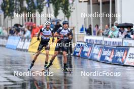 03.08.2024, Sandnes, Norway (NOR): Eric Perrot (FRA), Quentin Fillon Maillet (FRA), (l-r) - BLINK24 Festival Biathlon - Sandnes (NOR). www.nordicfocus.com. © Manzoni/NordicFocus. Every downloaded picture is fee-liable.