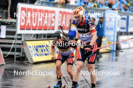 03.08.2024, Sandnes, Norway (NOR): Juni Arnekleiv (NOR), Johannes Thingnes Boe (NOR), (l-r) - BLINK24 Festival Biathlon - Sandnes (NOR). www.nordicfocus.com. © Manzoni/NordicFocus. Every downloaded picture is fee-liable.