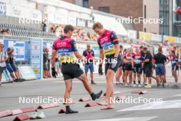 02.08.2024, Sandnes, Norway (NOR): Sturla Holm Laegreid (NOR), Vetle Sjastad Christiansen (NOR), (l-r) - BLINK24 Festival Biathlon - Sandnes (NOR). www.nordicfocus.com. © Nordnes/NordicFocus. Every downloaded picture is fee-liable.