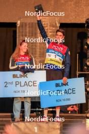 02.08.2024, Sandnes, Norway (NOR): Oda Stoeen Kolkinn (NOR), Eric Perrot (FRA), (l-r) - BLINK24 Festival Biathlon - Sandnes (NOR). www.nordicfocus.com. © Nordnes/NordicFocus. Every downloaded picture is fee-liable.