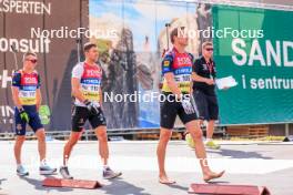 02.08.2024, Sandnes, Norway (NOR): Dmytro Pidruchnyi (UKR), Philipp Nawrath (GER), Vetle Sjastad Christiansen (NOR), (l-r) - BLINK24 Festival Biathlon - Sandnes (NOR). www.nordicfocus.com. © Manzoni/NordicFocus. Every downloaded picture is fee-liable.