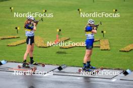 03.08.2024, Sandnes, Norway (NOR): Maren Hjelmeset Kirkeeide (NOR), Hanna Boerve (NOR), (l-r) - BLINK24 Festival Biathlon - Sandnes (NOR). www.nordicfocus.com. © Manzoni/NordicFocus. Every downloaded picture is fee-liable.