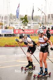 03.08.2024, Sandnes, Norway (NOR): Harald Oeygard (NOR), Julie Tronerud Kvelvane (NOR), (l-r) - BLINK24 Festival Biathlon - Sandnes (NOR). www.nordicfocus.com. © Nordnes/NordicFocus. Every downloaded picture is fee-liable.