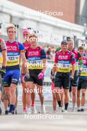 02.08.2024, Sandnes, Norway (NOR): Vetle Paulsen Rype (NOR), Sivert Bjoerndalen (NOR), Isak Leknes Frey (NOR), (l-r) - BLINK24 Festival Biathlon - Sandnes (NOR). www.nordicfocus.com. © Nordnes/NordicFocus. Every downloaded picture is fee-liable.