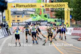 03.08.2024, Sandnes, Norway (NOR): Isak Leknes Frey (NOR), Sondre Sangvik Nilsen (NOR), Martin Nevland (NOR), Noah Lekal Husnes (NOR), Jon Sebastian Olsen (NOR), Oliver Alm (NOR), Herman Strindeberg (NOR), Thomas Lyberg Lehn (NOR), Torjus Haland (NOR), (l-r) - BLINK24 Festival Biathlon - Sandnes (NOR). www.nordicfocus.com. © Manzoni/NordicFocus. Every downloaded picture is fee-liable.