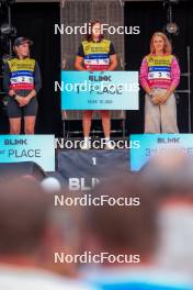 02.08.2024, Sandnes, Norway (NOR): Elvira Oeberg (SWE), Julia Simon (FRA), Karoline Offigstad Knotten (NOR), (l-r) - BLINK24 Festival Biathlon - Sandnes (NOR). www.nordicfocus.com. © Manzoni/NordicFocus. Every downloaded picture is fee-liable.