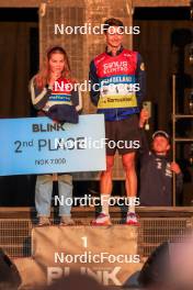 02.08.2024, Sandnes, Norway (NOR): Oda Stoeen Kolkinn (NOR), Eric Perrot (FRA), (l-r) - BLINK24 Festival Biathlon - Sandnes (NOR). www.nordicfocus.com. © Nordnes/NordicFocus. Every downloaded picture is fee-liable.