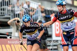 03.08.2024, Sandnes, Norway (NOR): Eivor Melbybraten (NOR), Johan-Olav Botn (NOR), (l-r) - BLINK24 Festival Biathlon - Sandnes (NOR). www.nordicfocus.com. © Manzoni/NordicFocus. Every downloaded picture is fee-liable.