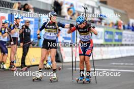 03.08.2024, Sandnes, Norway (NOR): Silje Berg Knutsen (NOR), Agathe Brathagen (NOR), (l-r) - BLINK24 Festival Biathlon - Sandnes (NOR). www.nordicfocus.com. © Manzoni/NordicFocus. Every downloaded picture is fee-liable.