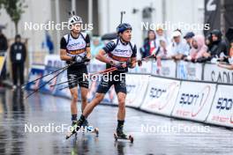 03.08.2024, Sandnes, Norway (NOR): Eric Perrot (FRA), Quentin Fillon Maillet (FRA), (l-r) - BLINK24 Festival Biathlon - Sandnes (NOR). www.nordicfocus.com. © Manzoni/NordicFocus. Every downloaded picture is fee-liable.