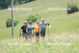 02.07.2024, Premanon, France (FRA): Emilien Jacquelin (FRA), Oscar Lombardot (FRA), Fabien Claude (FRA), Eric Perrot (FRA), (l-r) - Biathlon summer training, Premanon (FRA). www.nordicfocus.com. © Manzoni/NordicFocus. Every downloaded picture is fee-liable.