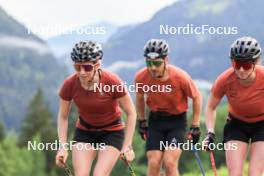 27.06.2024, Juf, Switzerland (SUI): Elisa Gasparin (SUI), Joscha Burkhalter (SUI), Aita Gasparin (SUI), (l-r) - Biathlon summer training, Juf (SUI). www.nordicfocus.com. © Manzoni/NordicFocus. Every downloaded picture is fee-liable.