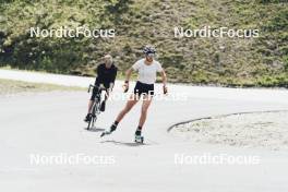 19.05.2024, Forni Avoltri, Italy (ITA): Lisa Vittozzi (ITA), Jonne Kahkonen (FIN), coach Team Italy, (l-r) - Biathlon summer training, Forni Avoltri (ITA). www.nordicfocus.com. © Del Fabbro/NordicFocus. Every downloaded picture is fee-liable.