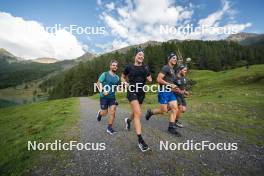 26.08.2024, Martell, Italy (ITA): Patrick Braunhofer (ITA), Dorothea Wierer of Italy, Didier Bionaz (ITA), Andrea Zattoni (ITA), coach Team Italy, (l-r) - Biathlon summer training, Martell (ITA). www.nordicfocus.com. © Vanzetta/NordicFocus. Every downloaded picture is fee-liable.