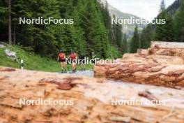 27.06.2024, Juf, Switzerland (SUI): Aita Gasparin (SUI), Joscha Burkhalter (SUI), Sebastian Stalder (SUI), Gion Stalder (SUI), Elisa Gasparin (SUI), (l-r) - Biathlon summer training, Juf (SUI). www.nordicfocus.com. © Manzoni/NordicFocus. Every downloaded picture is fee-liable.