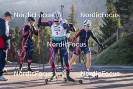 22.10.2024, Lavaze, Italy (ITA): Tarjei Boe (NOR), Ida Lien (NOR), (l-r)  - Biathlon summer training, Lavaze (ITA). www.nordicfocus.com. © Vanzetta/NordicFocus. Every downloaded picture is fee-liable.