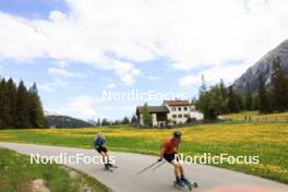 20.05.2024, Lenzerheide, Switzerland (SUI): Sebastian Stalder (SUI), Gion Stalder (SUI), (l-r) - Biathlon summer training, Lenzerheide (SUI). www.nordicfocus.com. © Manzoni/NordicFocus. Every downloaded picture is fee-liable.