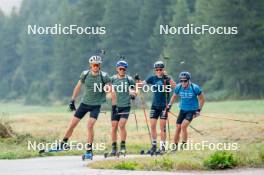 28.08.2024, Bessans, France (FRA): Eric Perrot, Oscar Lombardot (FRA), Emilien Jacquelin (FRA), Quentin Fillon-Maillet (FRA), (l-r) - Biathlon summer training, Bessans (FRA). www.nordicfocus.com. © Authamayou/NordicFocus. Every downloaded picture is fee-liable.