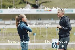 19.05.2024, Forni Avoltri, Italy (ITA): Michela Carrara (ITA), Jonne Kahkonen (FIN), coach Team Italy, (l-r) - Biathlon summer training, Forni Avoltri (ITA). www.nordicfocus.com. © Del Fabbro/NordicFocus. Every downloaded picture is fee-liable.