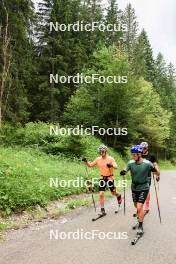 02.07.2024, Premanon, France (FRA): Fabien Claude (FRA), Oscar Lombardot (FRA), Emilien Jacquelin (FRA), (l-r) - Biathlon summer training, Premanon (FRA). www.nordicfocus.com. © Manzoni/NordicFocus. Every downloaded picture is fee-liable.