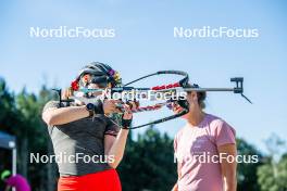 17.08.2024, Font-Romeu, France (FRA): Claire Breton (FRA), Coach Team France, Eva Laine (FRA), (l-r) - Biathlon summer training, Font-Romeu (FRA). www.nordicfocus.com. © Authamayou/NordicFocus. Every downloaded picture is fee-liable.