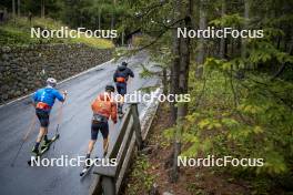 26.08.2024, Martell, Italy (ITA): Lukas Hofer (ITA), Patrick Braunhofer (ITA), Tommaso Giacomel (ITA), (l-r) - Biathlon summer training, Martell (ITA). www.nordicfocus.com. © Vanzetta/NordicFocus. Every downloaded picture is fee-liable.