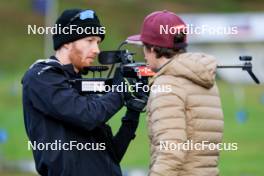 10.09.2024, Lenzerheide, Switzerland (SUI): Gion Stalder (SUI), Sandra Flunger (AUT) coach Team Switzerland, (l-r) - Biathlon summer training, Lenzerheide (SUI). www.nordicfocus.com. © Manzoni/NordicFocus. Every downloaded picture is fee-liable.