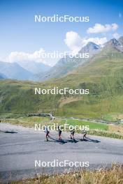 28.08.2024, Bessans, France (FRA): Quentin Fillon-Maillet (FRA), Emilien Jacquelin (FRA), Eric Perrot, Oscar Lombardot (FRA), (l-r) - Biathlon summer training, Bessans (FRA). www.nordicfocus.com. © Authamayou/NordicFocus. Every downloaded picture is fee-liable.