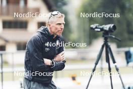 19.05.2024, Forni Avoltri, Italy (ITA): Jonne Kahkonen (FIN), coach Team Italy - Biathlon summer training, Forni Avoltri (ITA). www.nordicfocus.com. © Del Fabbro/NordicFocus. Every downloaded picture is fee-liable.