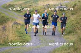 26.08.2024, Martell, Italy (ITA): Elia Zeni (ITA), Tommaso Giacomel (ITA), Patrick Braunhofer (ITA), Dorothea Wierer of Italy, Didier Bionaz (ITA), Andrea Zattoni (ITA), coach Team Italy, (l-r) - Biathlon summer training, Martell (ITA). www.nordicfocus.com. © Vanzetta/NordicFocus. Every downloaded picture is fee-liable.