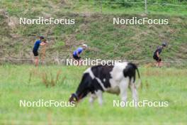 04.09.2024, Lenzerheide, Switzerland (SUI): Vetle Sjaastad Christiansen (NOR), Sturla Holm Laegreid (NOR), Johannes Dale-Skjevdal (NOR), (l-r) - Biathlon summer training, Lenzerheide (SUI). www.nordicfocus.com. © Manzoni/NordicFocus. Every downloaded picture is fee-liable.