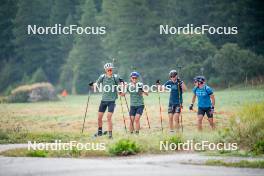 28.08.2024, Bessans, France (FRA): Eric Perrot, Oscar Lombardot (FRA), Emilien Jacquelin (FRA), Quentin Fillon-Maillet (FRA), (l-r) - Biathlon summer training, Bessans (FRA). www.nordicfocus.com. © Authamayou/NordicFocus. Every downloaded picture is fee-liable.