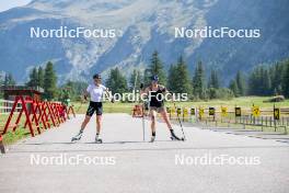 28.08.2024, Bessans, France (FRA): Oceane Michelon (FRA), Lou Jeanmonnot (FRA), (l-r) - Biathlon summer training, Bessans (FRA). www.nordicfocus.com. © Authamayou/NordicFocus. Every downloaded picture is fee-liable.