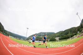 03.07.2024, Saint-Claude, France (FRA): Fabien Claude (FRA), Oscar Lombardot (FRA), (l-r) - Biathlon summer training, Premanon (FRA). www.nordicfocus.com. © Manzoni/NordicFocus. Every downloaded picture is fee-liable.